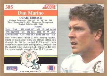 1991 Score #385 Dan Marino Back