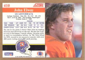 1991 Score #410 John Elway Back