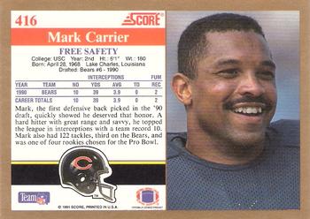 1991 Score #416 Mark Carrier Back