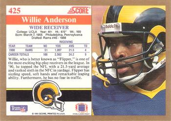 1991 Score #425 Willie Anderson Back