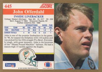 1991 Score #445 John Offerdahl Back