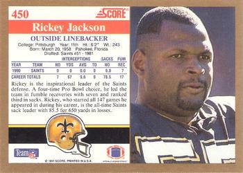 1991 Score #450 Rickey Jackson Back