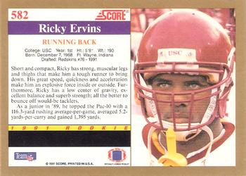 1991 Score #582 Ricky Ervins Back