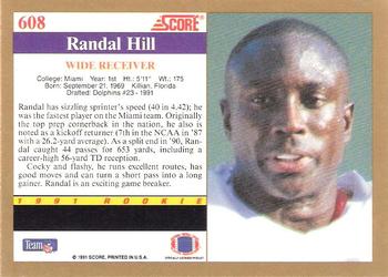 1991 Score #608 Randal Hill Back