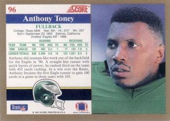 1991 Score #96 Anthony Toney Back