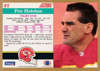 1991 Score Supplemental #8T Pete Holohan Back