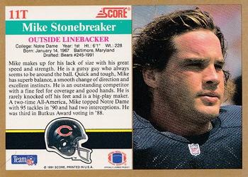 1991 Score Supplemental #11T Mike Stonebreaker Back