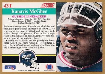1991 Score Supplemental #43T Kanavis McGhee Back