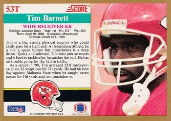 1991 Score Supplemental #53T Tim Barnett Back