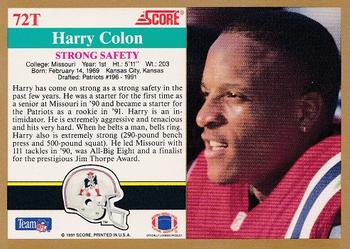 1991 Score Supplemental #72T Harry Colon Back