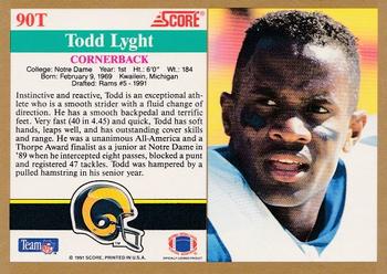 1991 Score Supplemental #90T Todd Lyght Back