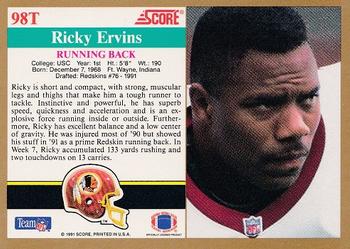 1991 Score Supplemental #98T Ricky Ervins Back