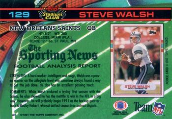 1991 Stadium Club #129 Steve Walsh Back