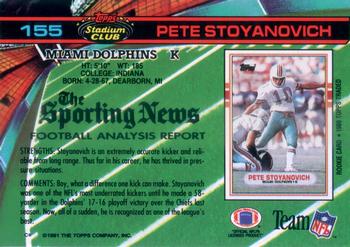 1991 Stadium Club #155 Pete Stoyanovich Back