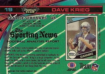 1991 Stadium Club #19 Dave Krieg Back
