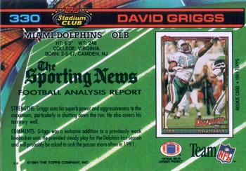 1991 Stadium Club #330 David Griggs Back