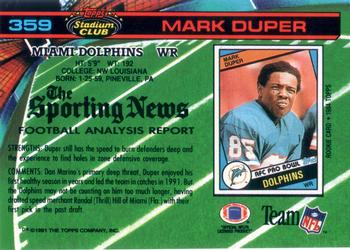 1991 Stadium Club #359 Mark Duper Back