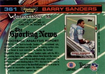 1991 Stadium Club #361 Barry Sanders Back