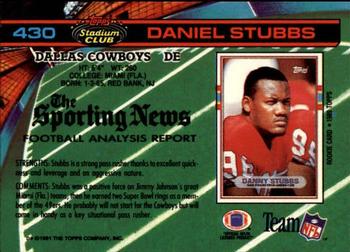 1991 Stadium Club #430 Daniel Stubbs Back