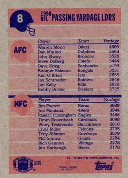 1991 Topps #8 1990 Passing Yards Leaders (Warren Moon / Jim Everett) Back