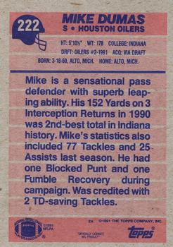 1991 Topps #222 Mike Dumas Back