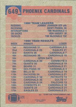 1991 Topps #649 Cardinals Team Leaders/Results Back