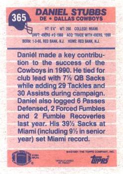 1991 Topps #365 Daniel Stubbs Back