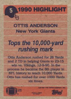 1991 Topps #5 Ottis Anderson Back