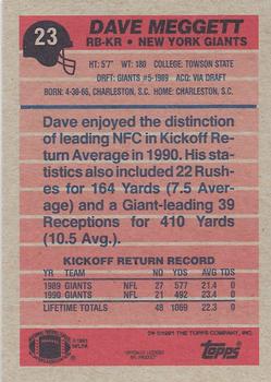 1991 Topps #23 Dave Meggett Back