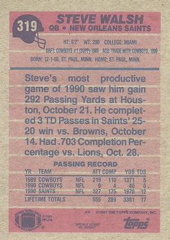 1991 Topps #319 Steve Walsh Back
