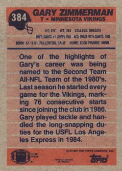 1991 Topps #384 Gary Zimmerman Back