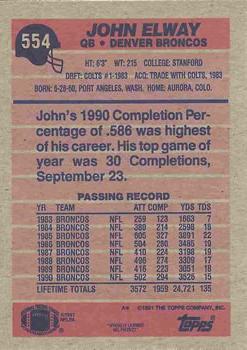 1991 Topps #554 John Elway Back