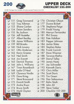 1991 Upper Deck #200 Checklist: 101-200 Back