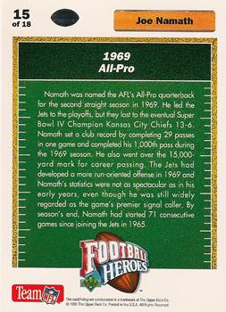 1991 Upper Deck - Football Heroes: Joe Namath #15 Joe Namath Back