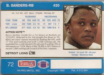 1992 Action Packed #72 Barry Sanders Back