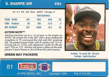 1992 Action Packed #81 Sterling Sharpe Back