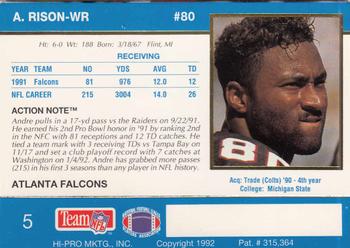 1992 Action Packed #5 Andre Rison Back
