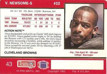 1992 Action Packed #43 Vince Newsome Back