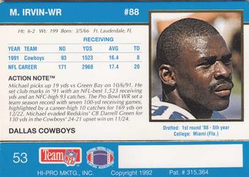1992 Action Packed #53 Michael Irvin Back