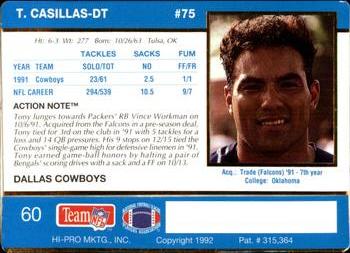 1992 Action Packed #60 Tony Casillas Back