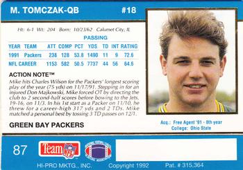 1992 Action Packed #87 Mike Tomczak Back