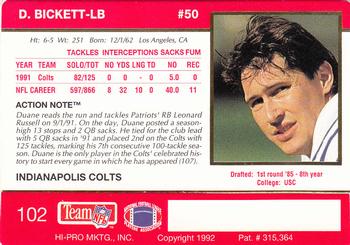 1992 Action Packed #102 Duane Bickett Back