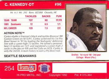 1992 Action Packed #254 Cortez Kennedy Back