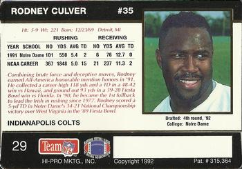 1992 Action Packed Rookie/Update #29 Rodney Culver Back