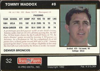 1992 Action Packed Rookie/Update #32 Tommy Maddox Back