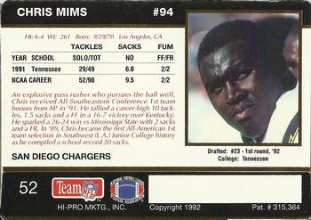 1992 Action Packed Rookie/Update #52 Chris Mims Back