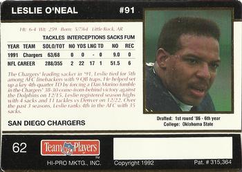 1992 Action Packed Rookie/Update #62 Leslie O'Neal Back