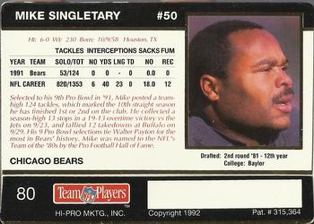 1992 Action Packed Rookie/Update #80 Mike Singletary Back
