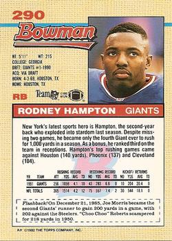 1992 Bowman #290 Rodney Hampton Back