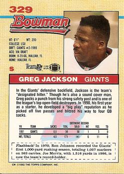 1992 Bowman #329 Greg Jackson Back